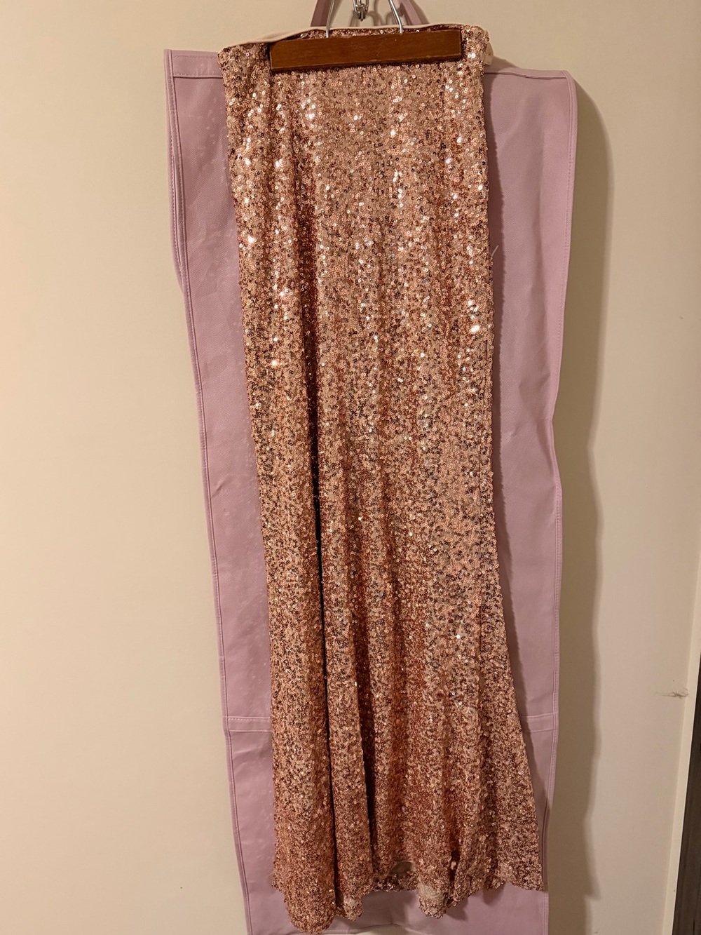 Badgley Mischka Rose Gold Sequin Maxi Skirt